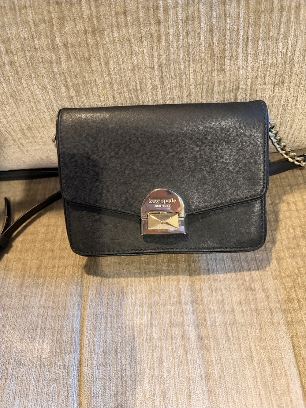 kate spade Black Leather Crossbody with Silver Lock